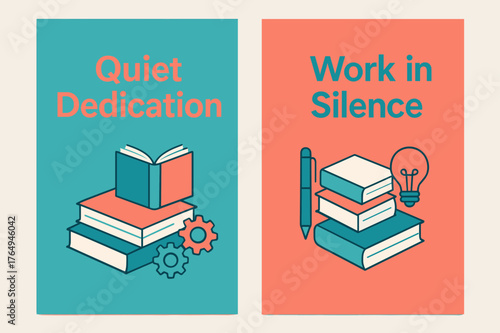 Quiet Dedication Banners. Quiet dedication. Two vertical A6 banners with safe margins, centered composition, no elements touching edges, modern, turquoise and