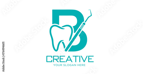 Minimal Letter B with Dental Logo Design.