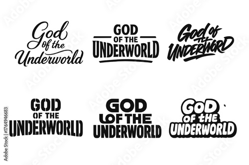 Diverse Underworld Typography. God of the Underworld. Set lettering. harmonious lettering variations of the same emblematic concept (Elegant script with