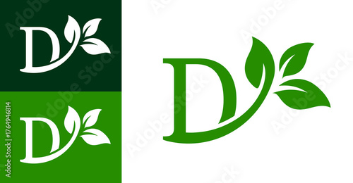 Nature Inspired Letter D with Leaf Logo Design. Letter D with Leaf Logo Design.
