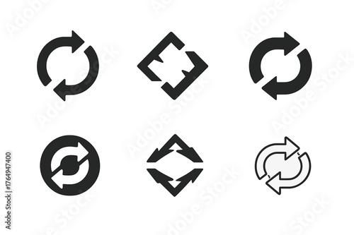 Intertwined Arrows Emblem. Business continuity risk. Set Logo of Business continuity risk: interrupted looped arrows. harmonious logo variations of the same