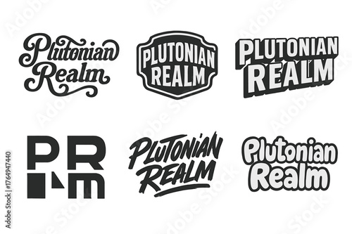 Plutonian Realm Letterforms. Plutonian Realm. Set lettering. harmonious lettering variations of the same emblematic concept (Whimsical curly type