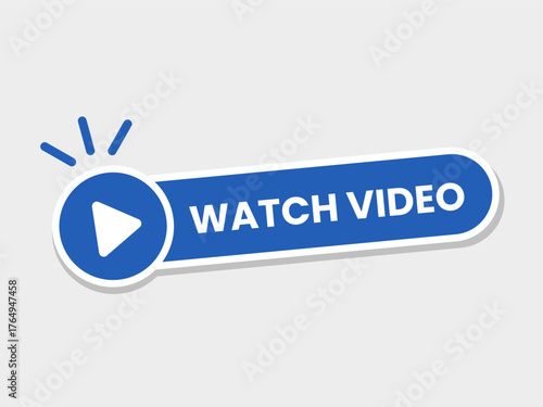 Watch Video Button. Sticker Label or Badge Sign Symbol. Vector Illustration.