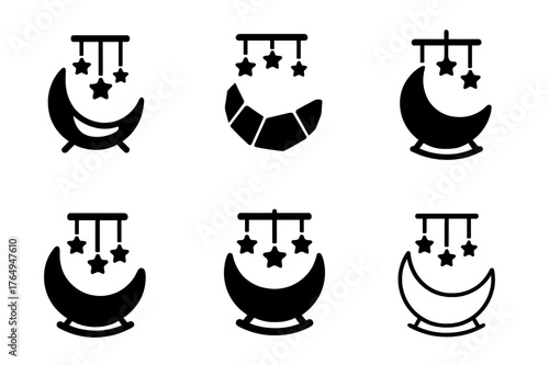 Nursery Logo Variations. Baby nursery decor. Set Logo of Baby nursery decor: crescent cradle and star mobile. harmonious logo variations of the same emblematic