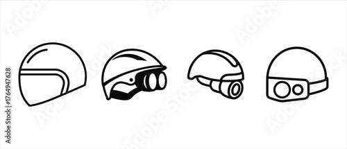 Set of Outline Helmets Protection Equipment for Various Activities Safety Concept