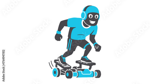 Dynamic Skateboarder: A young athlete fearlessly rides a unique, innovative skateboard, embodying the thrill of the sport against a clean background, conveying motion and excitement.