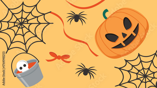 Halloween Pumpkin Ghost Spider Web Festive Illustration