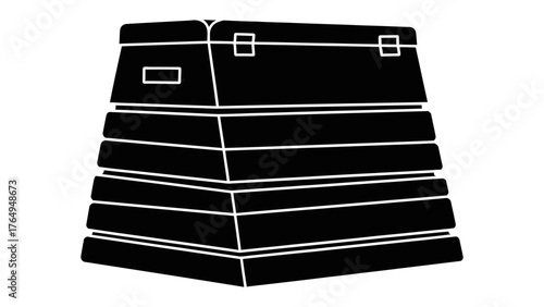 Vaulting Box Silhouette: A minimalist, high-contrast image of a vaulting box, representing athletic equipment for gymnastic training and practice.