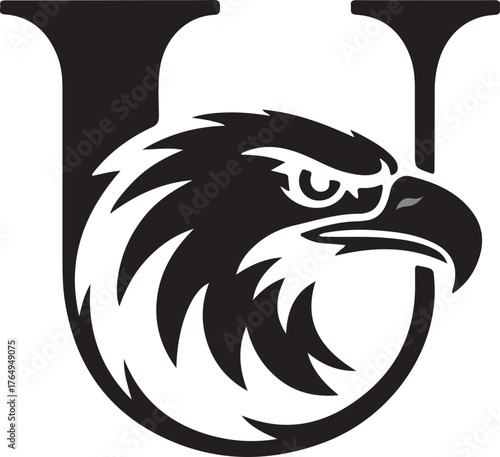Eagle head mascot inside u letter logo bold simple design perfect for branding education sports transparent background