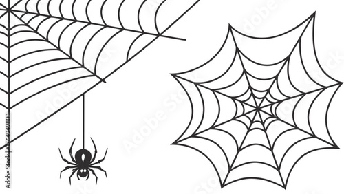 Spider Web Illustration with Hanging Spider and Symmetrical Orb Design