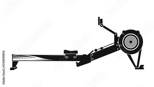 Fitness machine silhouette: A sleek silhouette of a rowing machine, designed to help build strength and stamina, perfect for fitness enthusiasts, against a clean backdrop. 