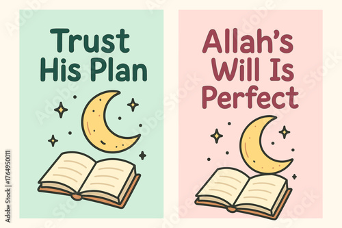 Perfect Plan Banners. Perfect Plan. Two vertical A6 banners with safe margins, centered composition, no elements touching edges, cartoon, pastel mint and pink,