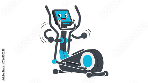 Happy Elliptical Trainer : A vibrant illustration of an elliptical machine with a cheerful face, radiating positivity and encouraging fitness in a fun and engaging way.