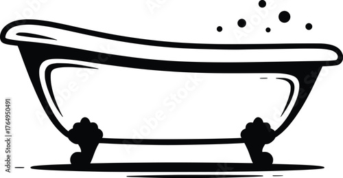 Vintage Bathtub Silhouette Vector Illustration.
