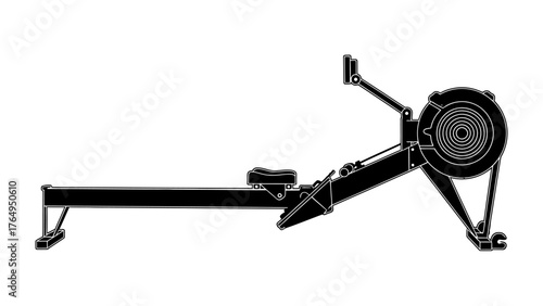 Rowing Machine: Minimalist silhouette of a modern rowing machine, a symbol of fitness and physical exertion, inviting contemplation of exercise and active lifestyle.