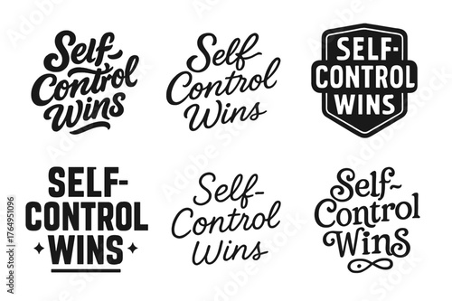 Creative Lettering Grid. Self-Control Wins. Set lettering. harmonious lettering variations of the same emblematic concept, each with different artistic