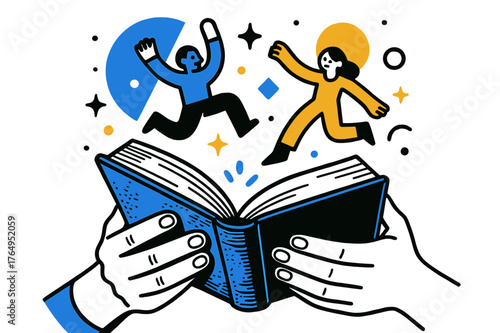 Vintage Book Geometry. Vintage Books. Close-up of hands holding a vintage book with floating abstract geometric shapes and soft glowing accents, intimate and