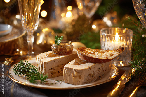 Luxurious French foie gras terrine with brioche for Christmas feast