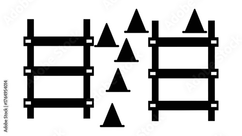 Concept of Road Construction: An abstract depiction of road construction, emphasizing the use of barriers and safety cones to define and manage traffic flow.