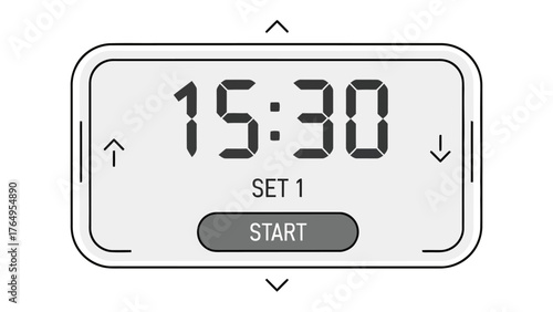 Digital Timer Countdown: A detailed view of a sleek, digital timer displaying the time, poised to begin the countdown. A clear illustration of timing and its use in daily life or any timed activity.