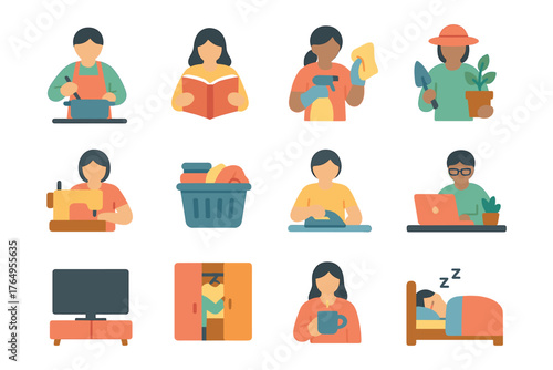 Flat design icons of everyday activities at home