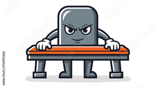 Angry gym bench cartoon: An illustrated gym bench with an animated face displaying an angry expression. Ready for the next fitness session.