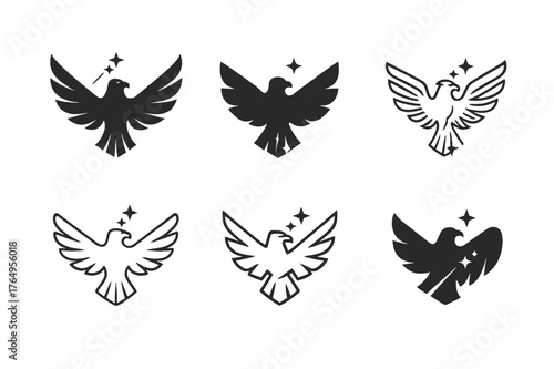 Aquila Constellation Logos. Aquila constellation. Set Logo of Aquila constellation: eagle with star trail. harmonious logo variations of the same emblematic