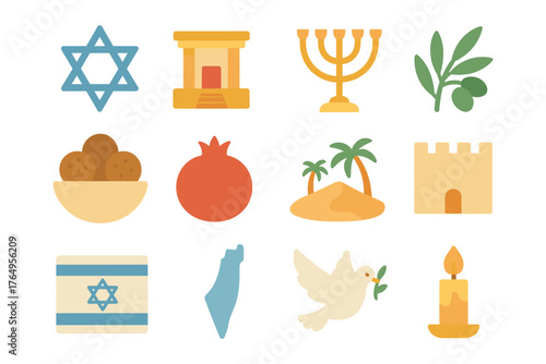 Flat design symbols of israel: tradition, culture, and heritage