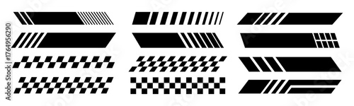 Racing stripe vector set, race car vector, checkered flag designs, car racing flag, vintage car racing, car racing track, car, auto racing, automotive graphics, black and white finish line