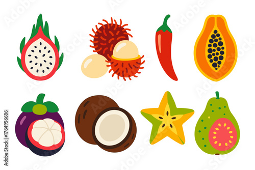 Colorful tropical fruits collection featuring organic exotic harvest