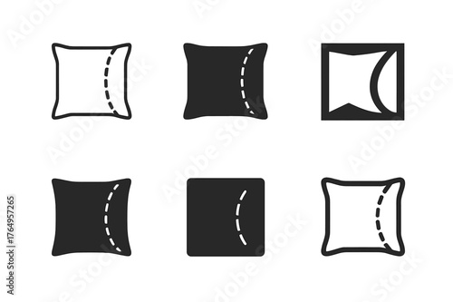 Pillowcase Seam Logos. Pillowcase seam. Set Logo of Pillowcase seam: stitched fabric edge detail. harmonious logo variations of the same emblematic concept,