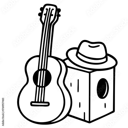 ilustracion de una guitarra y cajon, dia de la cancion criolla