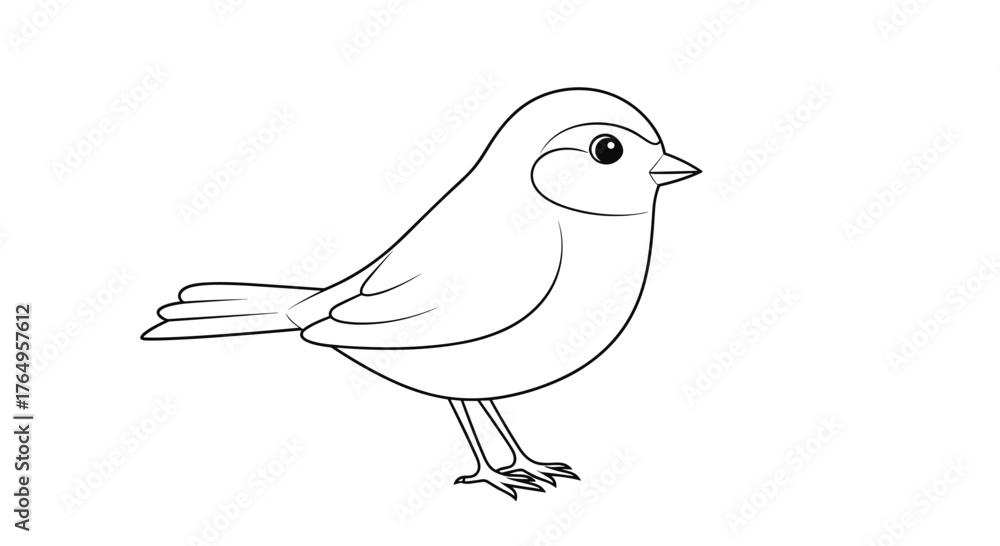 Obraz premium A small outline drawing of a perched bird facing right.