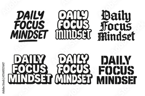 Creative Lettering Grid. Daily Focus Mindset. Set lettering. harmonious lettering variations of the same emblematic concept, each with different artistic