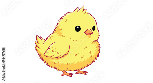 A fluffy yellow chick looks cute and adorable.