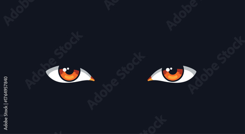 A pair of piercing eyes stare intensely from the darkness.
