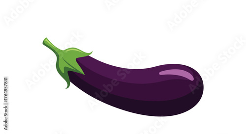 A fresh purple eggplant with a green stem on a white background.