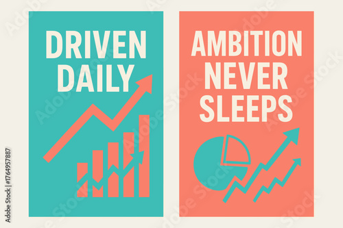 Driven Daily Banners. Driven daily. Two vertical A6 banners with safe margins, centered composition, no elements touching edges, modern, turquoise and coral,