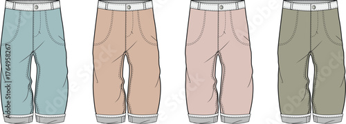 Stylish Rolled-Up Hem Pants in Four Color Variations