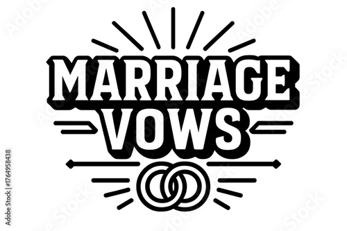 Geometric Marriage Vows. Marriage Vows ? bold block geometric lettering; thick uppercase with geometric serifs, heavy outer outline, strong cast shadow;