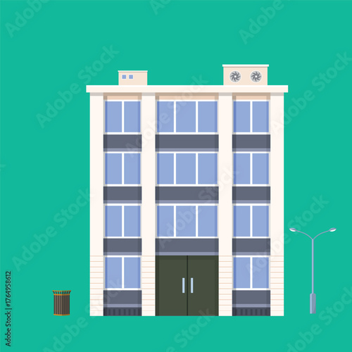 Apartment building flat illustration. Block of flats city illustration. 