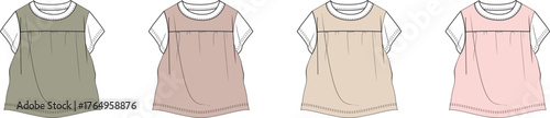 Four Pastel-Colored Ladies' Tops with Lace Trim, Flat Design for Fashion Illustration and Clothing Design