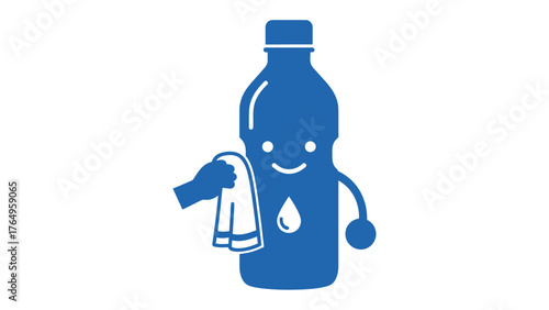 Clean and Fresh: A vibrant blue illustration of a bottle, exuding cleanliness and freshness, cradles a fluffy towel, symbolizing a pledge for purity and a refreshing essence of clean.
