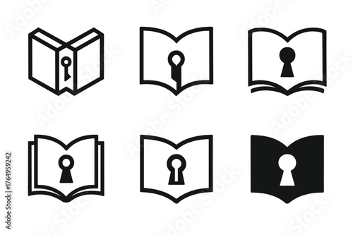 Education Access Logos. Education access. Set Logo of Education access: open book unlocking keyhole. harmonious logo variations of the same emblematic concept,