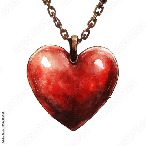 Heart Pendant, watercolor clipart vector, isolated on a white background.