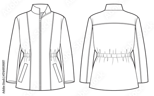 Women's elastic waist jacket with zipper on front