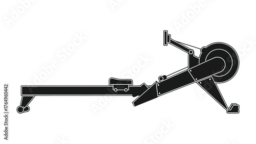 Rowing Machine Silhouette: A sleek, modern rowing machine, rendered in stark silhouette against a clean backdrop, symbolizes the power and precision of indoor rowing exercise.