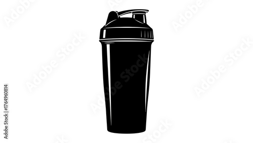 Modern Shaker Bottle: a sleek black shaker bottle, perfect for mixing protein shakes or any beverage, is isolated. Featuring a modern, streamlined design