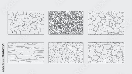 CAD Texture Drawings, stone wall  top and side view patterns, Stone, Gravel, and Pebble Section Pattern Outline Vector for Architectural Material Design