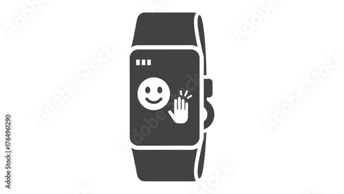 Smartwatch Interaction: A sleek smartwatch displays a cheerful emoji and a gesture, symbolizing digital engagement and modern connectivity.